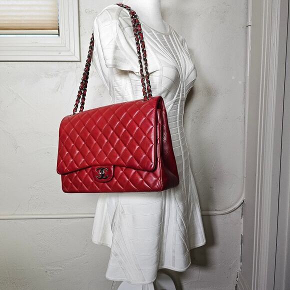 Chanel Burgundy Red Maxi Lambskin Classic Flap Bag - Picture 14 of 14